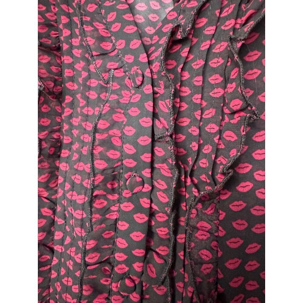 Torrid Women's Sheer Ruffled Button Down Blouse Smocking SZ 3 (22-24) Black Red - Picture 6 of 10